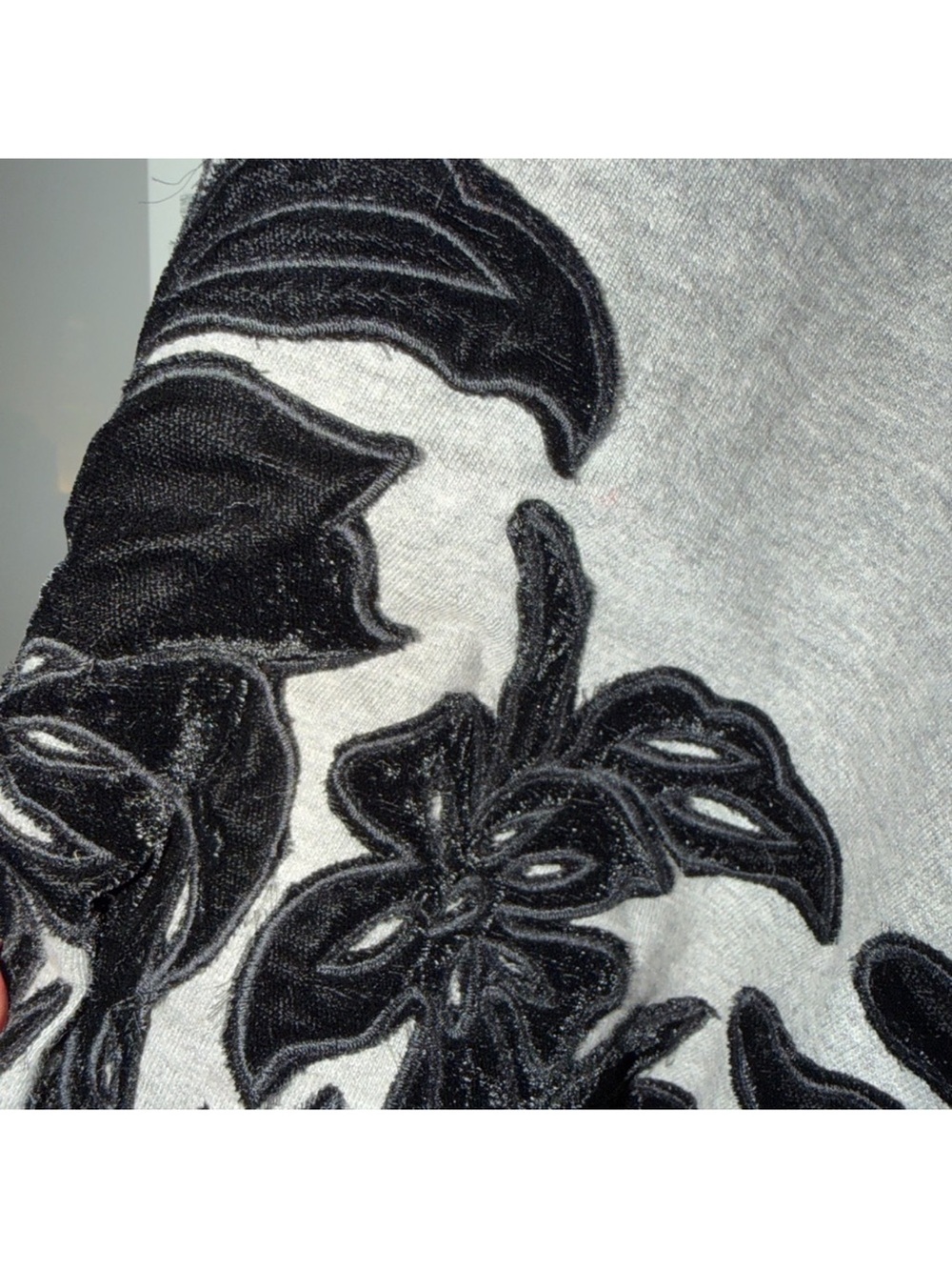 Anthropologie Gray Sweatshirt with Black Velvet Floral Appliqué - Picture 10 of 15